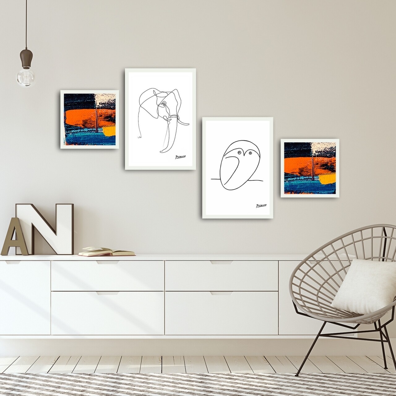 Set 4 tablouri decorative, Alpha Wall, Animal Abstract, 30x30/35x50 cm - imagine 3